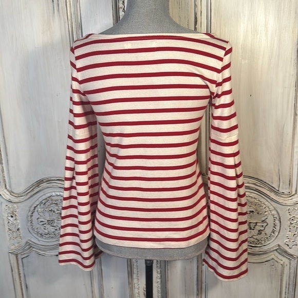 Madewell x Armor Lux Made in France Red and Cream Long Bell Sleeves Top - Picture 10 of 12